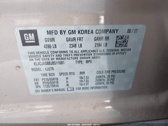 KL4CJASB8JB511681 Buick luv: mfi, variable valve timing, alum, e85 max