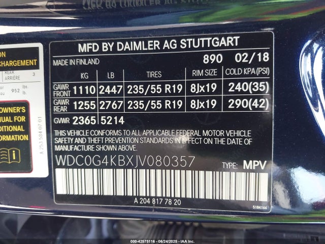 WDC0G4KBXJV080357 Mercedes-Benz m274