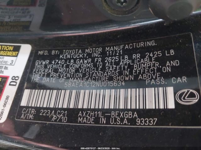 2022 LEXUS ES 300H 58AEA1C12NU015634 Photo 8
