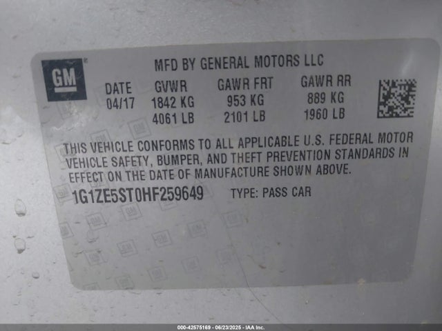 1G1ZE5ST0HF259649 Chevrolet lfv - di: direct injection, vvt: variable valve timing, gen 1