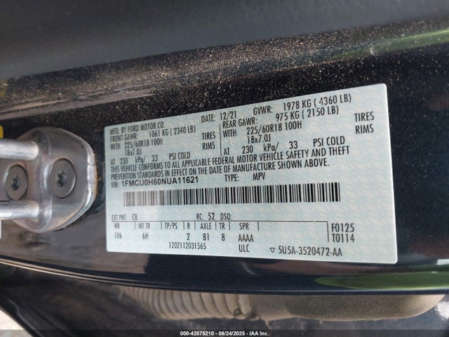 1FMCU0H60NUA11621 Ford dragon di tc