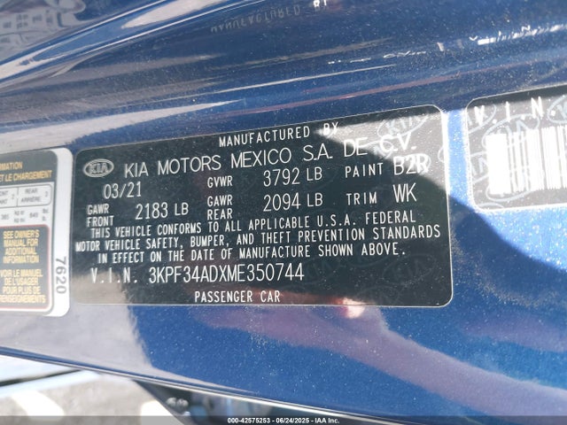3KPF34ADXME350744 KIA mpi nu
