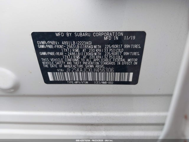 JF2SKAJCXLH456306 Subaru naturally aspirated u5