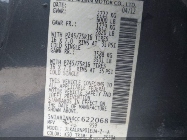 2012 NISSAN PATHFINDER 5N1AR1NN4CC622068 Photo 8
