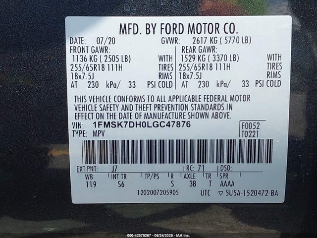 Ford 2020 2020 1FMSK7DH0LGC47876 Image 9