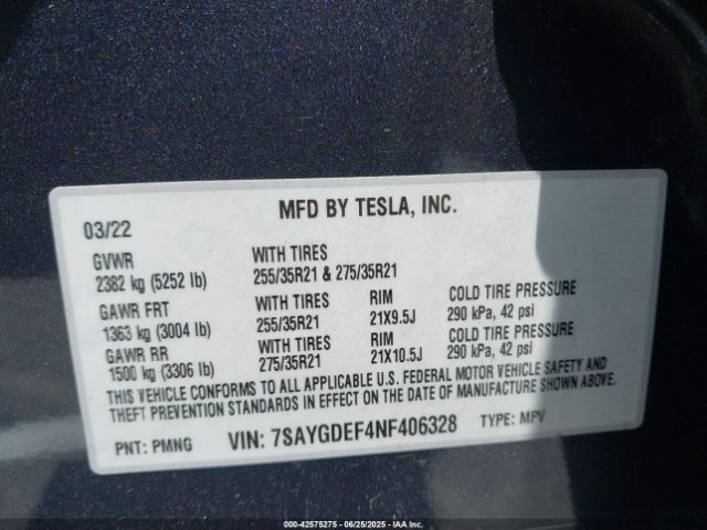 2022 TESLA MODEL Y 7SAYGDEF4NF406328 Photo 8