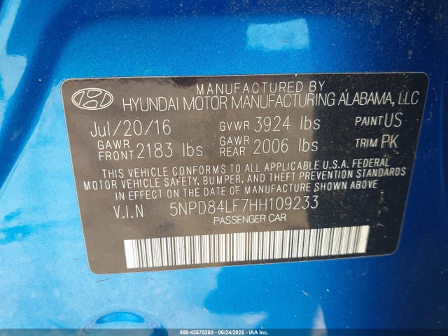 Hyundai 2017 2017 5NPD84LF7HH109233 Image 9