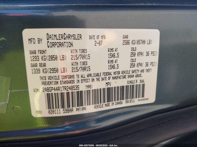 2007 CHRYSLER TOWN & COUNTRY 2A8GP44R17R248535 Photo 8