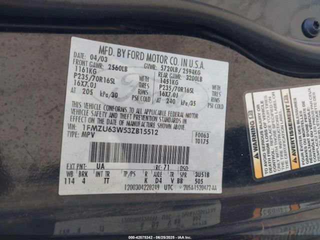 2003 FORD EXPLORER 1FMZU63W53ZB15512 Photo 8