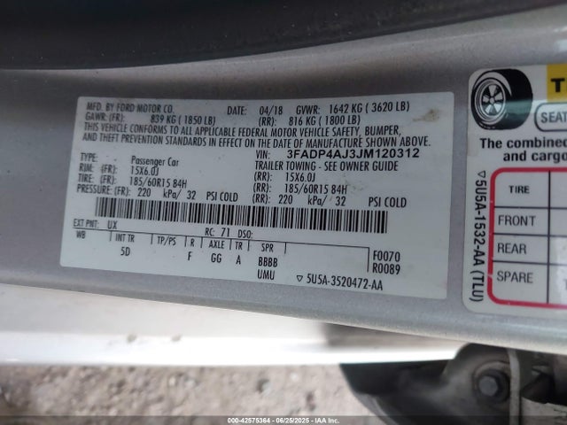 Ford 1.6l ti-vct 2018 3FADP4AJ3JM120312 Image 9
