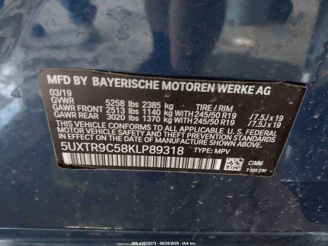 5UXTR9C58KLP89318 BMW X3