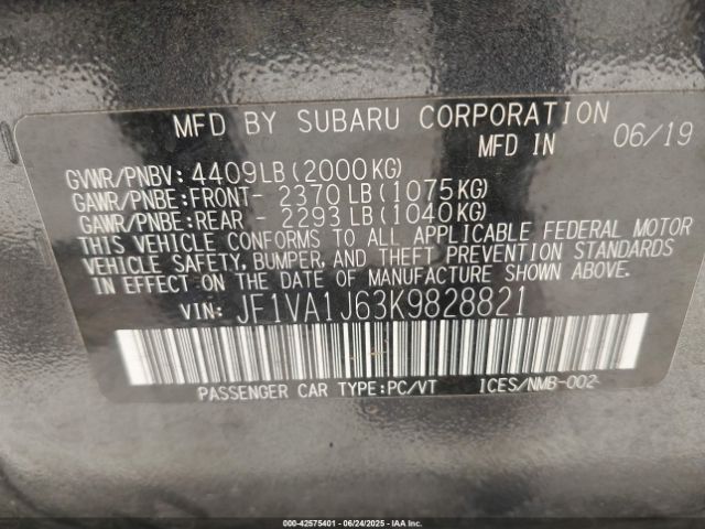 2019 SUBARU WRX JF1VA1J63K9828821 Photo 8