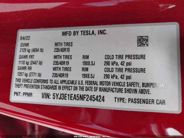 2022 TESLA MODEL 3 5YJ3E1EA5NF245424 Photo 8
