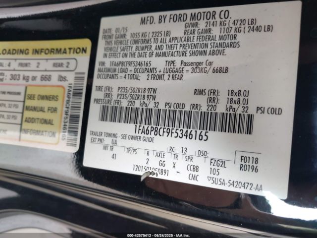 2015 FORD MUSTANG 1FA6P8CF9F5346165 Photo 8