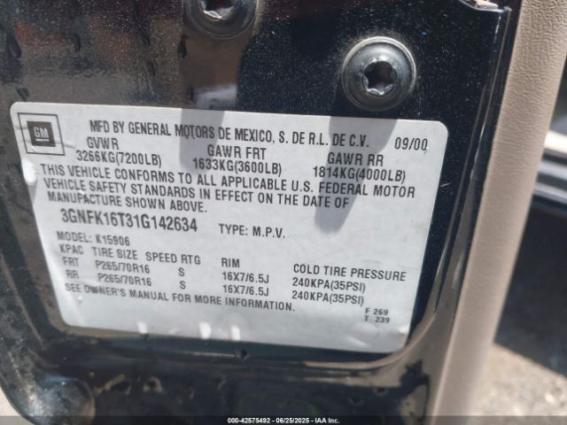 2001 CHEVROLET SUBURBAN 1500 3GNFK16T31G142634 Photo 8