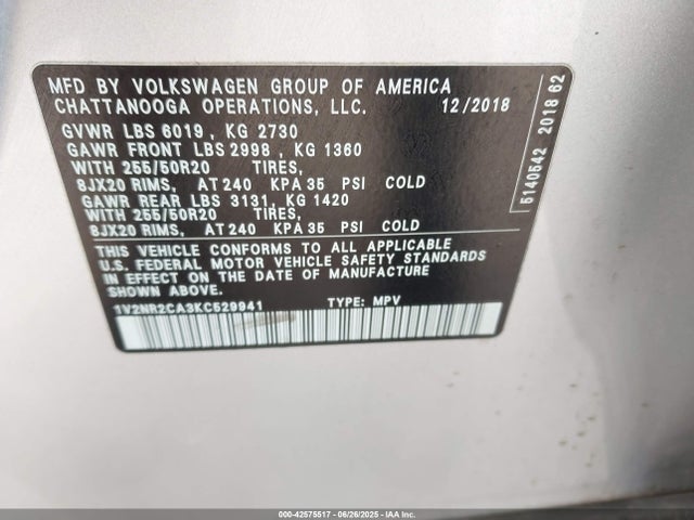Volkswagen Atlas 2019 1V2NR2CA3KC529941 Image 9