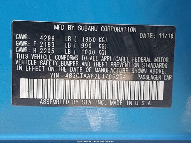 4S3GTAA62L1706254 Subaru 2020