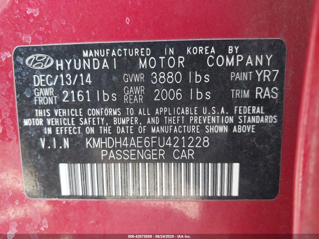 KMHDH4AE6FU421228 Hyundai dohc mpi nu