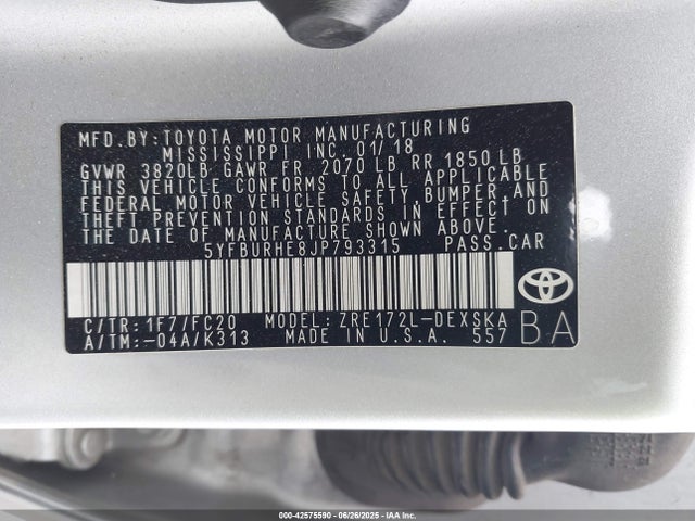 5YFBURHE8JP793315 Toyota 2zr-fe
