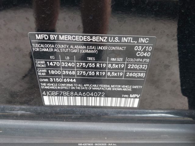 2010 MERCEDES-BENZ GL 450 4JGBF7BE8AA604072 Photo 8