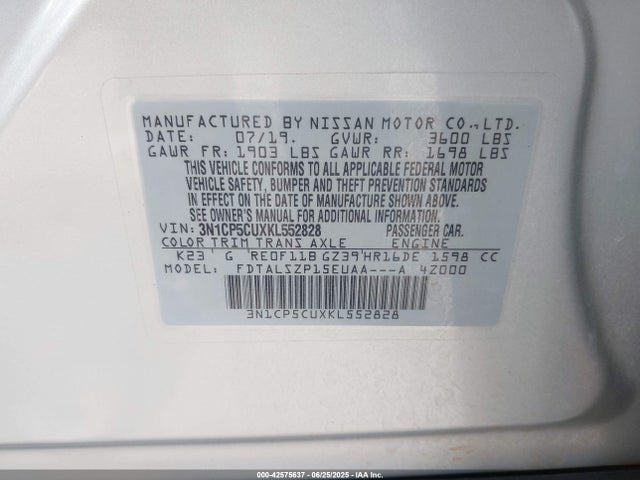 3N1CP5CUXKL552828 Nissan 2019