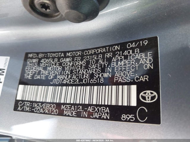JTDT4RCE2LJ016518 Toyota m20-fks