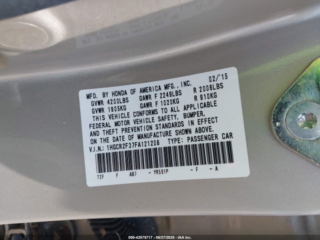 Honda k24w1 2015 1HGCR2F37FA121208 Image 9