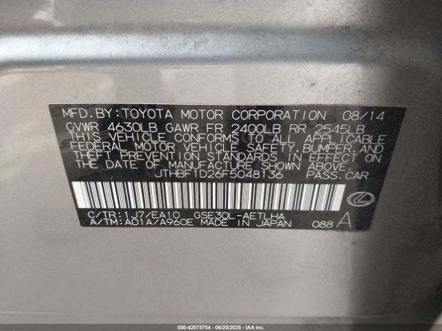 2015 LEXUS IS 250 JTHBF1D26F5048136 Photo 8