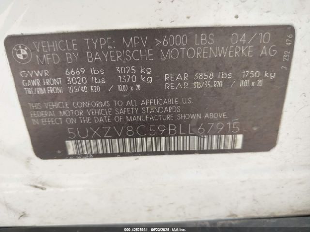 2011 BMW X5 5UXZV8C59BLL67915 Photo 8