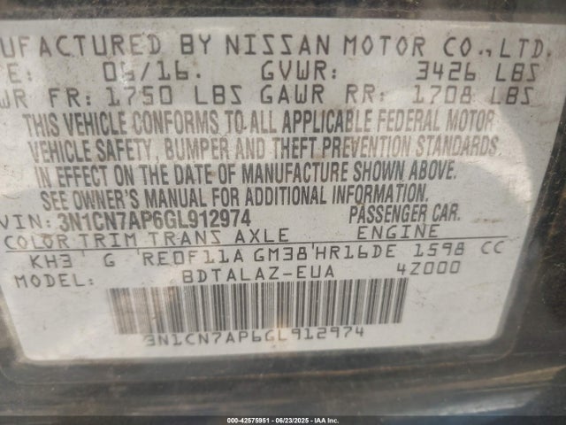 3N1CN7AP6GL912974 Nissan 2016
