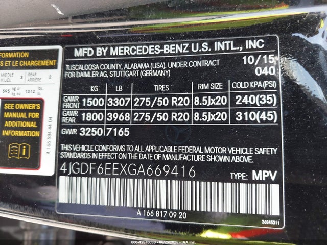 Mercedes-Benz m276 2016 4JGDF6EEXGA669416 Image 9