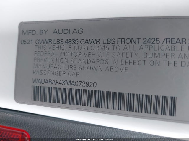 2021 AUDI A4 WAUABAF4XMA072920 Photo 8