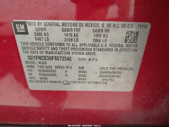 2015 CADILLAC SRX 3GYFNCE39FS572342 Photo 8