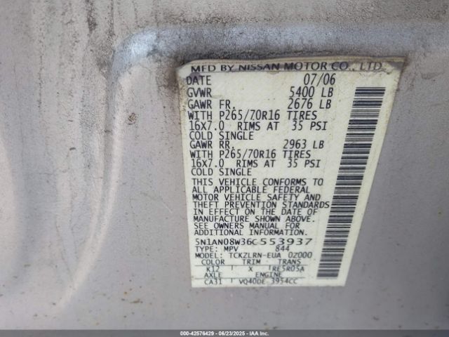 2006 NISSAN XTERRA 5N1AN08W36C553937 Photo 8