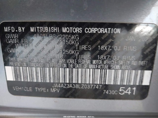 Mitsubishi mivec 2020 JA4AZ3A38LZ037747 Image 9