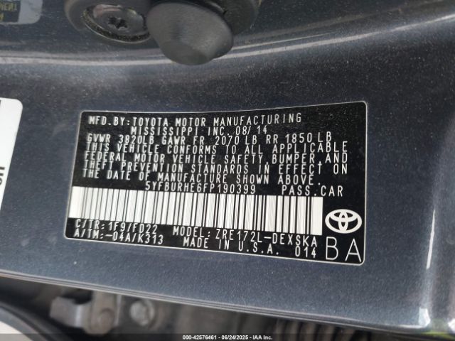 5YFBURHE6FP190399 Toyota 2zr-fe