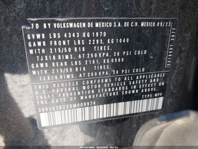 3VVSX7B2XRM009974 Volkswagen tsi