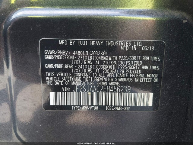 Subaru 2.5na u5 2014 JF2SJAAC2EH456239 Image 9