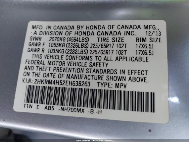 2HKRM4H52EH638263 Honda k24z7