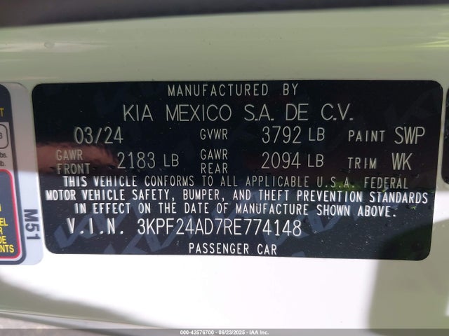 3KPF24AD7RE774148 KIA mpi nu