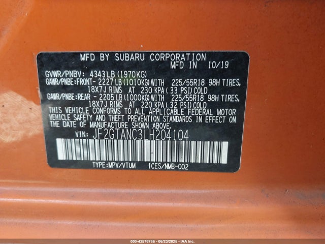 JF2GTANC3LH204104 Subaru 2020