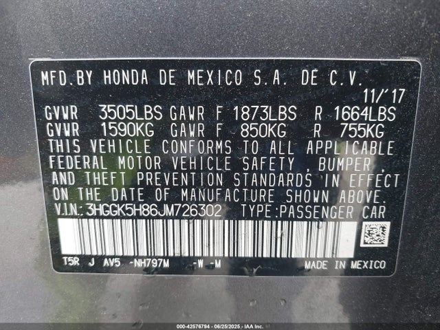 3HGGK5H86JM726302 Honda l15b1