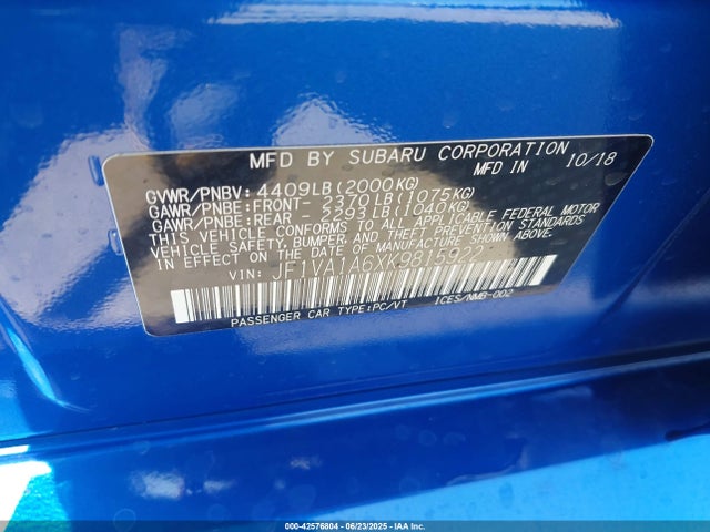 Subaru dib 2019 JF1VA1A6XK9815922 Image 9