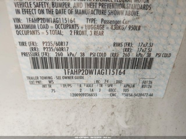 2010 FORD TAURUS 1FAHP2DW1AG115164 Photo 8