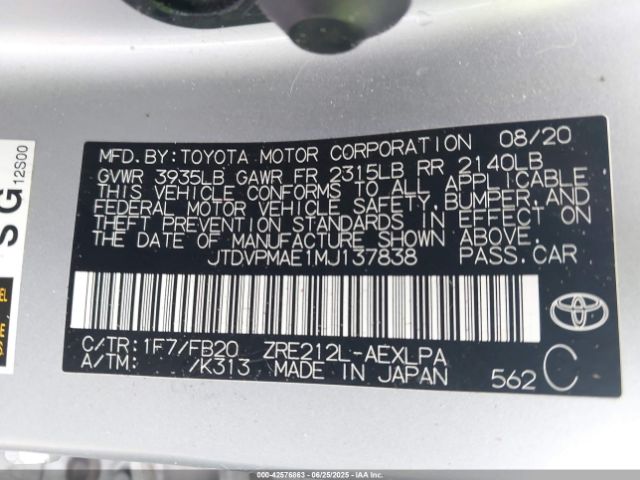 2021 TOYOTA COROLLA JTDVPMAE1MJ137838 Photo 8