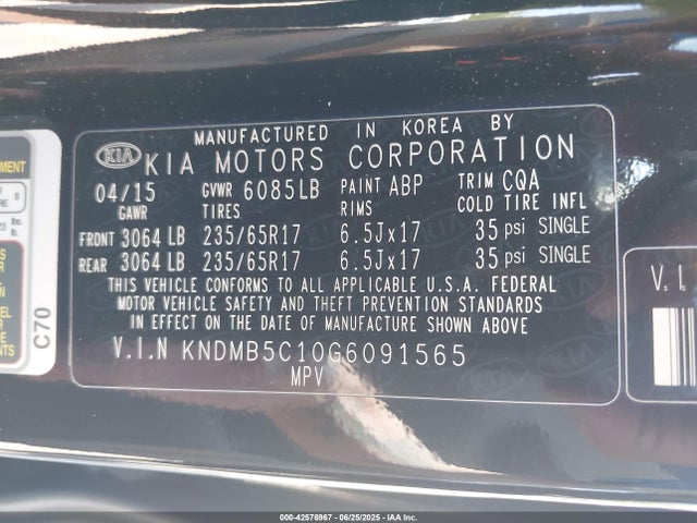 KIA dohc gdi lambda ii 2016 KNDMB5C10G6091565 Image 9