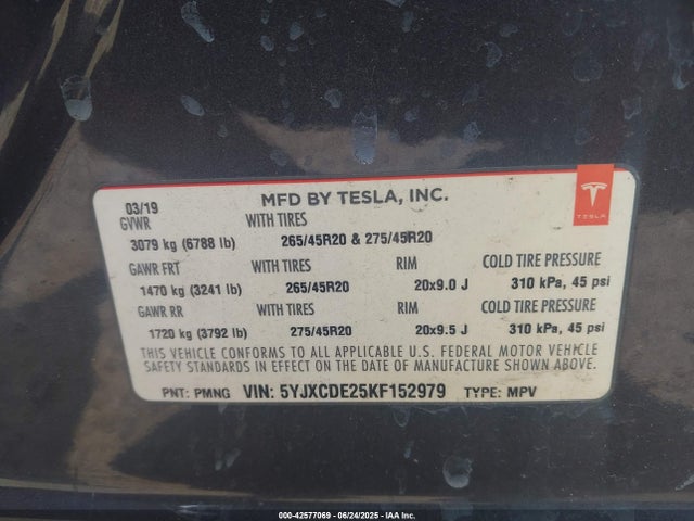 2019 TESLA MODEL X 5YJXCDE25KF152979 Photo 8