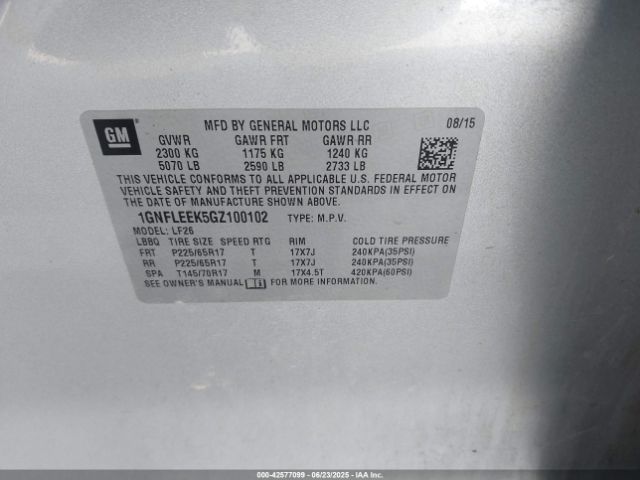 1GNFLEEK5GZ100102 Chevrolet lea - e85 max, aluminum