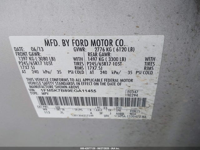 1FM5K7B89EGA11455 Ford 2014