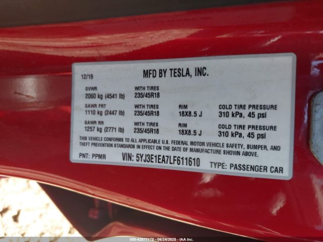 2020 TESLA MODEL 3 5YJ3E1EA7LF611610 Photo 8